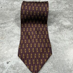 Calvin Klein Tie Mens One Size Purple Geometric 100% Silk Made USA Wide Necktie